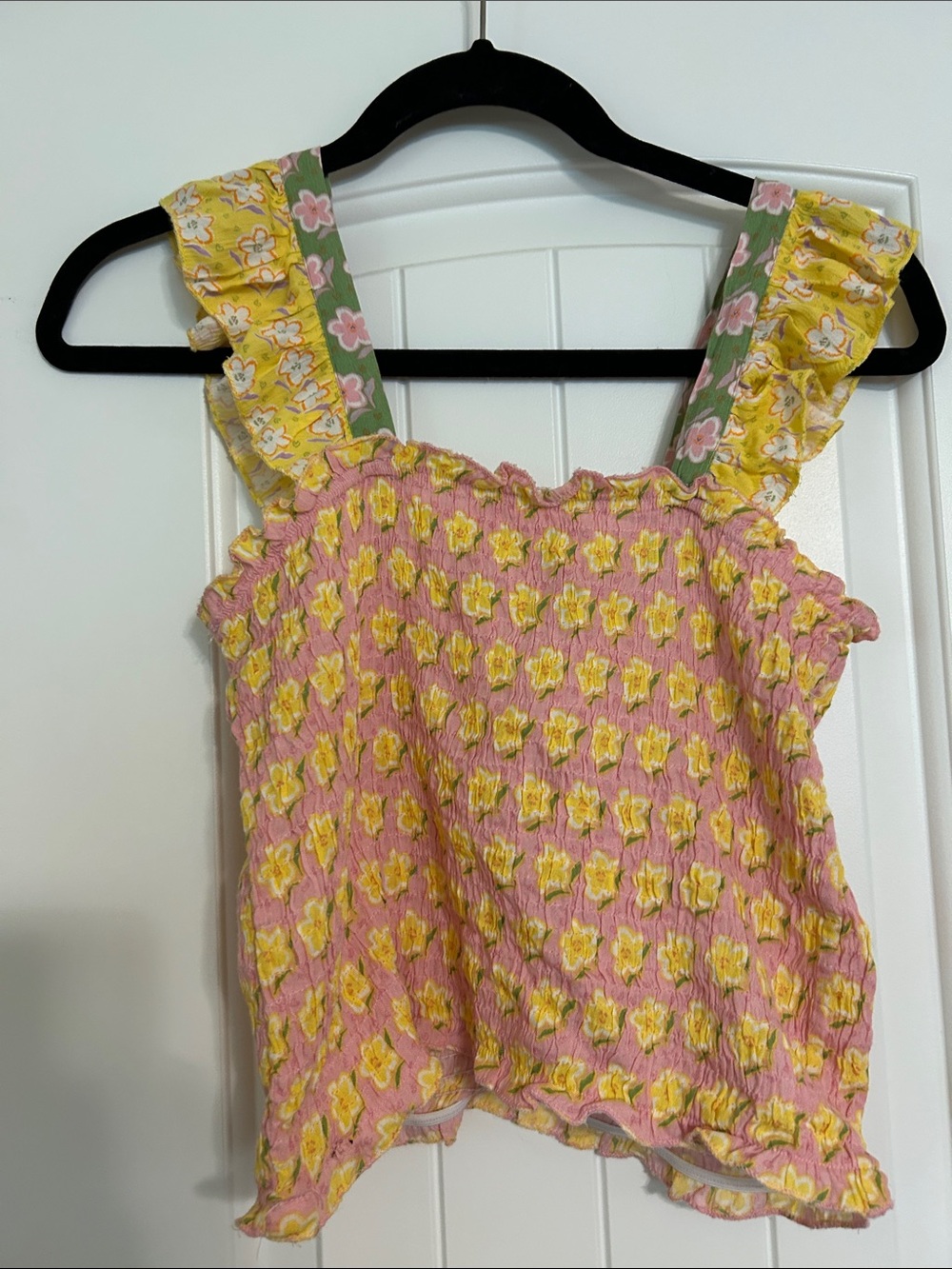 Floral Smocked Tank Top and Ruffled Shorts Set in Pink & Yellow - Picture 5 of 9